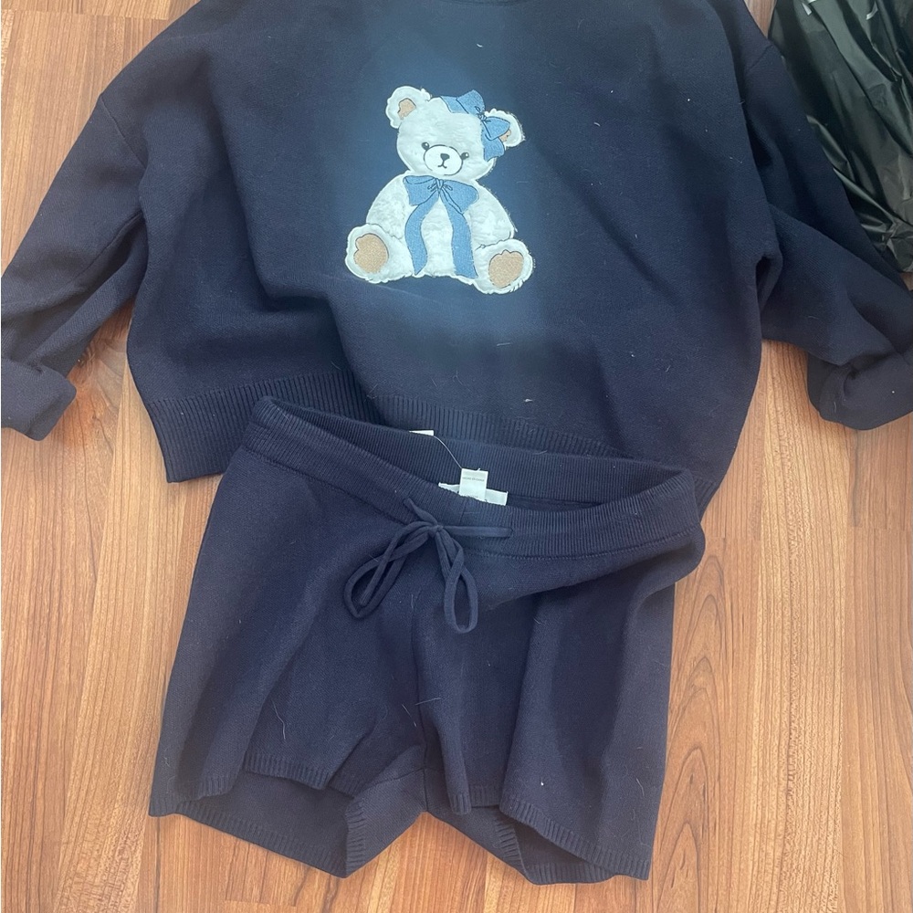 Urban Planet Navy Pajama Set with Bear Design loungewear